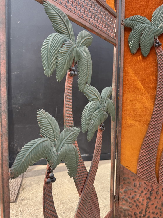 Paravento in ferro battuto con palme, anni '80 – Paraventi, Velluto (photo 11 of 12)