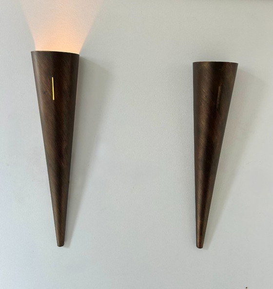 Image 1 of Pair of vintage sconces, brown patinated metal, France, 1970