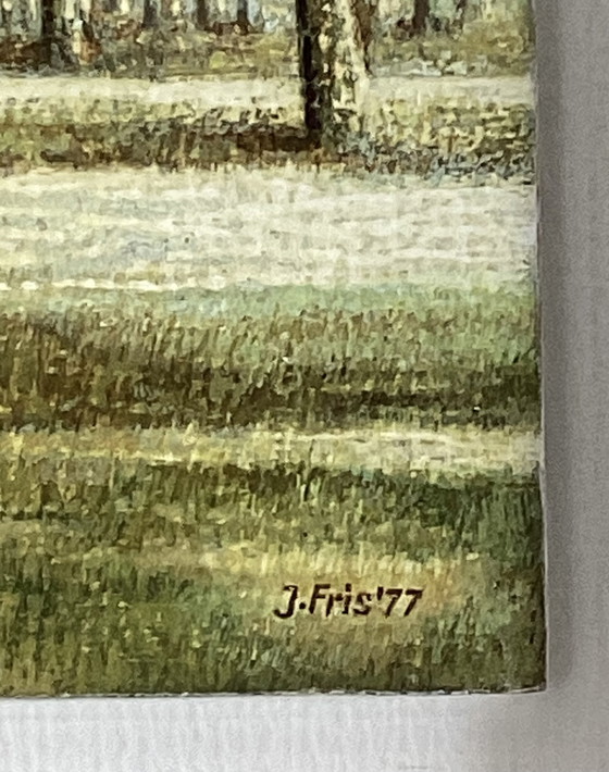 Image 1 of 4 olieverf schilderijen fijnschilderen J. Fris jaren zeventig 