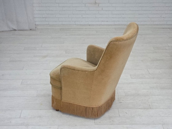 Image 1 of 1970s, Danish armchair, original light green furniture velour.