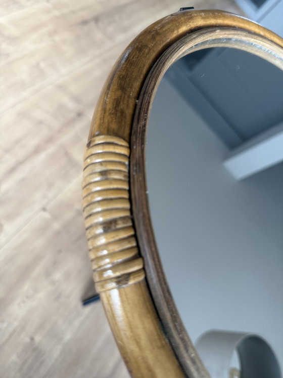 Vintage Mid-Century Modern Round Bamboo & Rattan Wall Mirror – 1960s/1970s Boho Chic Italian Style – Spiegels (photo 7 of 11)