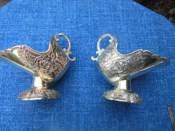 Image 1 of 2 Silver Plate Sugar Scuttles / Sugar Boats / Candy dishes, vintage