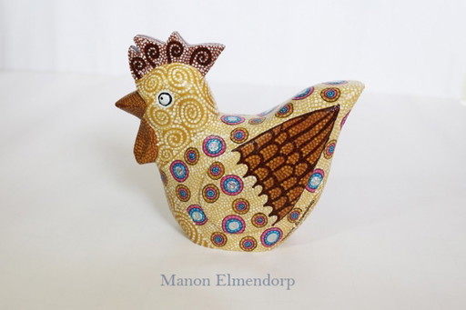 Uniek Handbeschilderd Houten Beeldje Kip "Hen" Kunst Nieuw