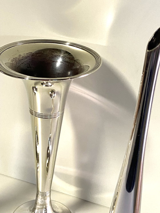 Image 1 of Lots de Petits Vases Soliflores Anciens Laiton & Bronze Argenté WMF Art Déco