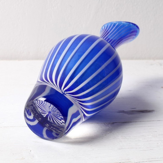 Image 1 of Mid-Century Orrefors Art Glass Vase: Blue & White Stripes, Jan Johansson, Sweden