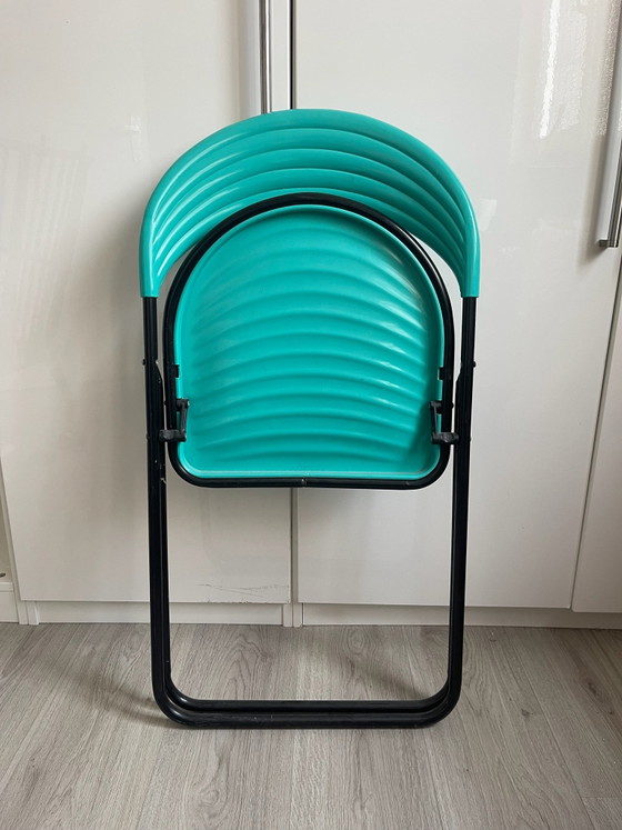 Vintage Italian Folding Chair Studio G.P., 80s Pop Art, Plastic, Metal, Turquoise (photo 4 of 7)