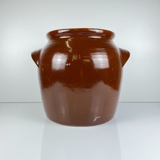 Grote Antieke Steengoed Confit / Vet Pot, Bruin, 1900