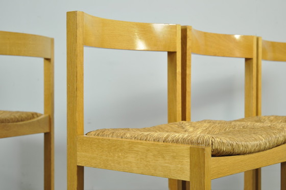 Image 1 of Chaises de salle à manger vintage en chêne et osier en DUTCH DESIGN (6) par Gerard Geytenbeek, 1960s