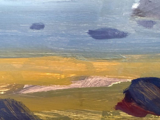 Scena costiera astratta impressionista "Costa all'alba" di Uno Bornemark (n. 1907)