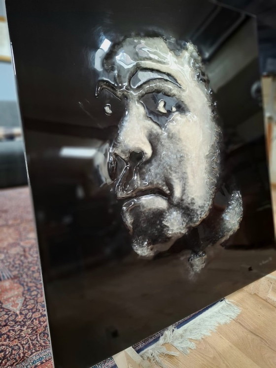 Image 1 of UNIQUE black and white Muhammad Ali portrait in 3D glass, 90x80cm