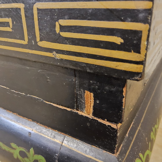 Image 1 of Vintage Chinese Cabinet Black with Hand-Painted Scenes / bohemian cabinet / Asian / Oriental cabinet
