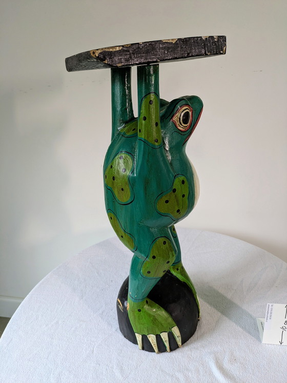 Image 1 of Vintage carved wooden frog plant table