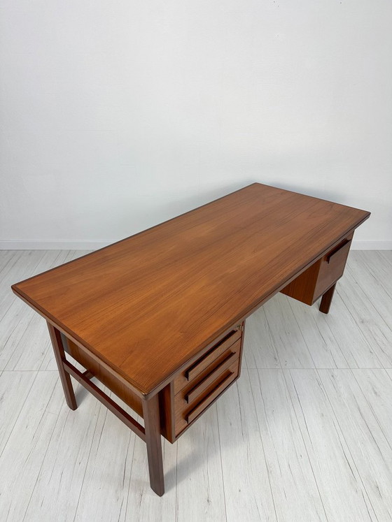 Image 1 of Rare 1960s Danish Teak Freestanding Writing Desk by Peter Løvig Nielsen – Vintage Desk with Shelves & Leather Detail