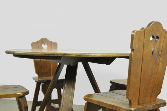 Image 1 of Vintage BRUTALIST oak handmade farmhouse dining chairs, 1930s Netherlands
