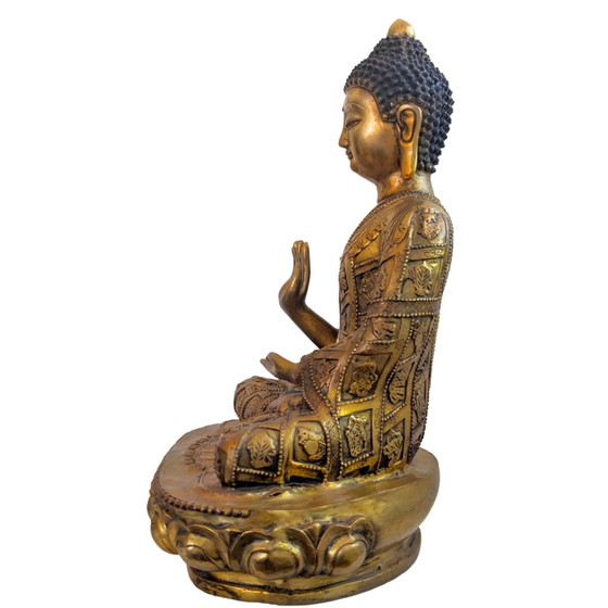 Buddha monumentale dorato a fuoco – Stile Tibetano-Rattanakosin – 44 cm / 6.4 kg – Sculture, Bronze (photo 12 of 20)