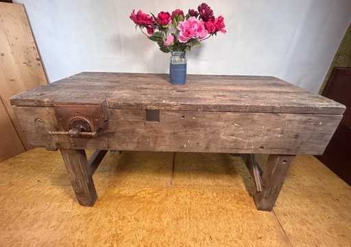 Vintage Industrial Workbench / Butcher’s Block Kitchen Island (Late 19th – Early 20th Century)  Authentic Industrial Charm 