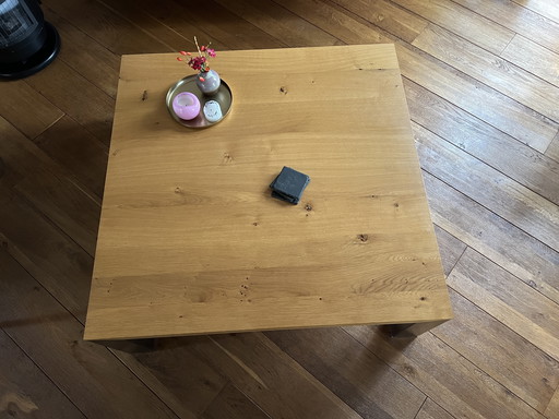 Bert Plantagie coffee table with stainless steel legs and light oak top