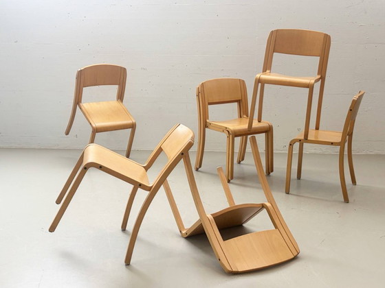 Image 1 of 6x Vintage stacking chairs made of beech wood, 1990s