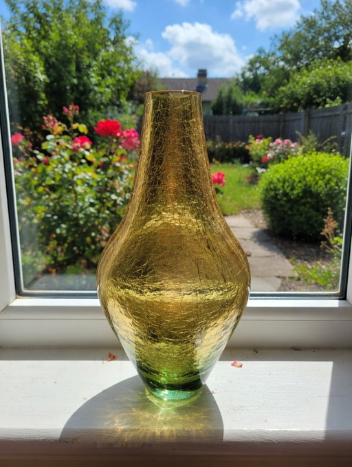 Vintage German studio glass vase – Ingrid Glass yellow crackle