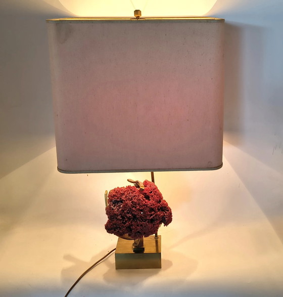 Rare red pipe organ coral brass table lamp, 1970s (photo 8 of 13)