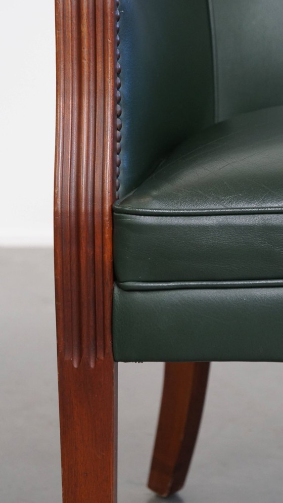 Image 1 of Beistell-/Ess-/Bürostuhl aus grünem Rindsleder und Holz im englischen Stil