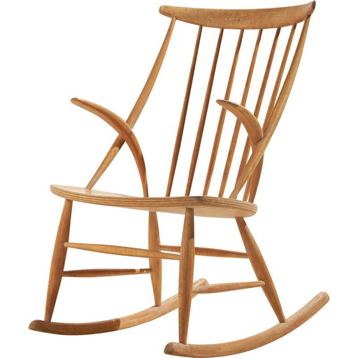 Sedia a dondolo vintage "IW3" in faggio di Illum Wikkelsø per Niels Eilersen, 1960