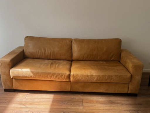 Leather mangowood Sofa with loveseat and poof