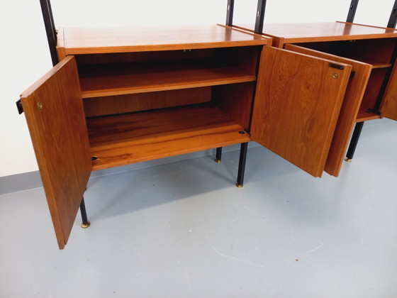 Image 1 of Bibliothèque étagère italienne double modulable vintage en teck et métal des années 60