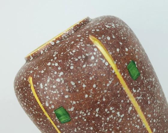 Image 1 of west german 1950s VASE scheurich model 239-30 drip glaze and colorful abstract decor mid century ceramics