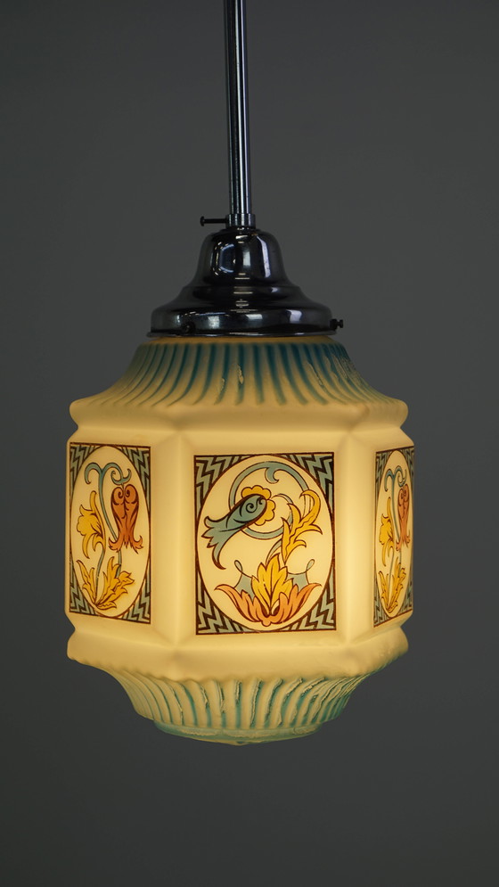 Image 1 of Vintage Voornamelijk Blauwe Art Deco Design Hanglamp