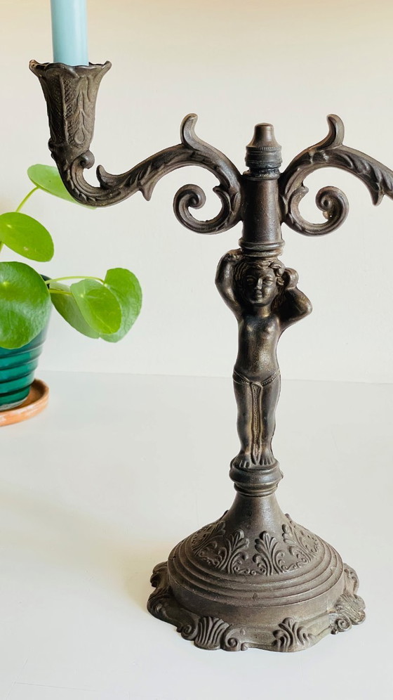 Image 1 of CANDELABRO Candeliere Piccolo Angelo Stile Art Nouveau