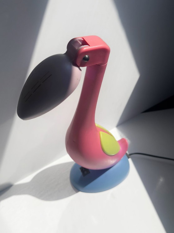 Image 1 of Flamingo table lamp, 80s postmodern, toucan lamp, Memphis Milano, 1980s pink pop art, Miami Vice, Art Deco Revival