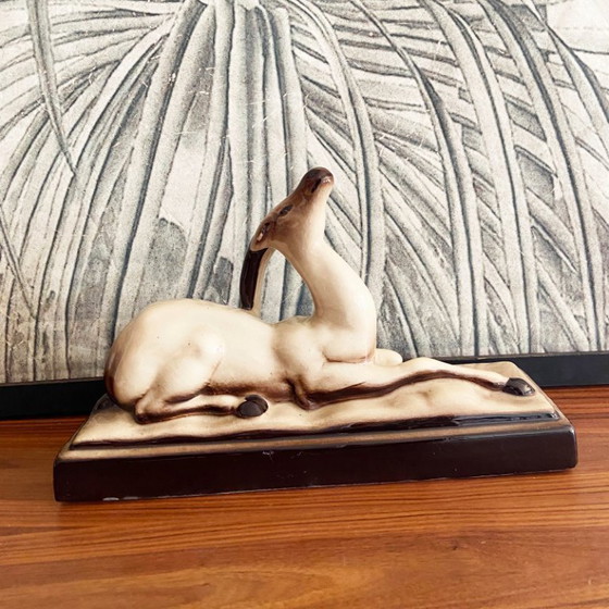 Image 1 of Art Deco Statuette – Glazed Ceramic Antelope of Saint Radegonde
