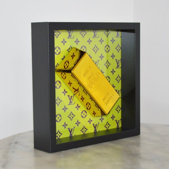 Image 1 of nLm - Gold Bar on Louis Vuitton Style Purple/Green - Decorative Object