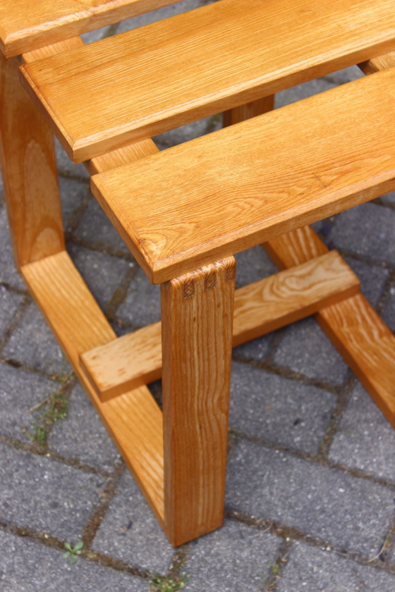 Image 1 of Massief houten kruk, vintage modernistisch ontwerp, jaren 1970