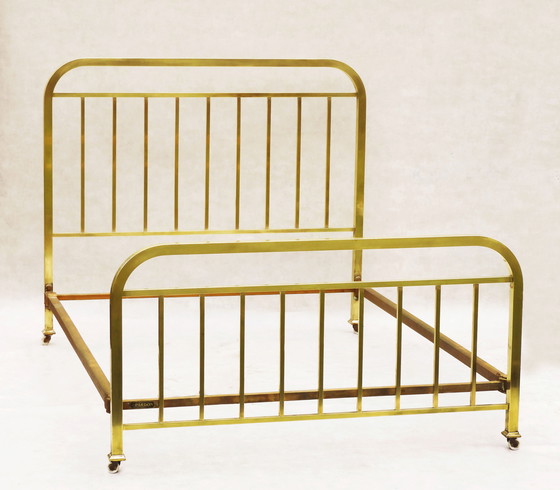 Image 1 of Cama francesa de latón estilo art déco de 1930 de Pardon, tamaño Queen (EE. UU.)/King (RU).