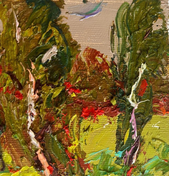 Image 1 of Original Oil Painting Evening Nature Landscape Juicy summer meadows