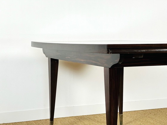 Image 1 of Table de salle à manger art déco en ébène de macassar avec rallonges, 1940