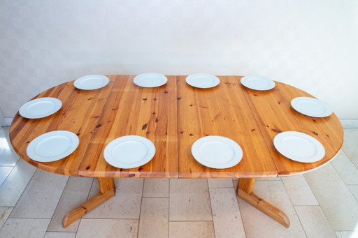 Table à Manger Extensible Ronde en Pin Massif, 1970-80
