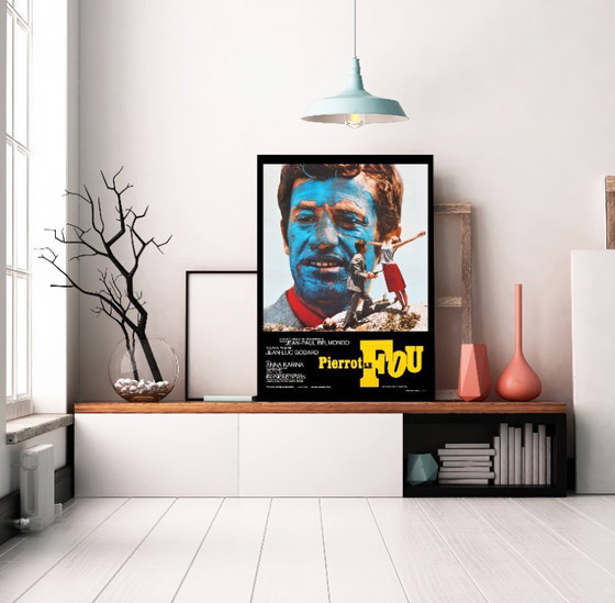 Image 1 of Pierrot le Fou, een iconische film van de Franse Nouvelle Vague, geregisseerd door Jean-Luc Godard - Poster 70 x 100 cm