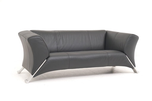 Rolf Benz 322 bank, tweeënhalve zitplaats, zwart leer