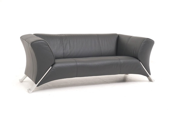 Image 1 of Rolf Benz 322 bank, tweeënhalve zitplaats, zwart leer