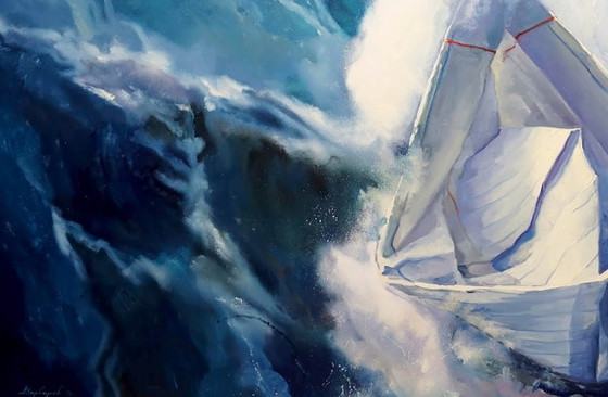 Origineel olieverfschilderij, hedendaagse kunst, symboliek, zeegolf, storm – Schilderijen & Tekeningen, Canvas (photo 4 of 7)