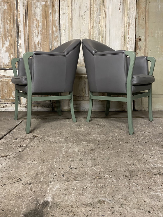 Image 1 of Sei poltrone di design italiano, metà secolo, in pelle grigia.