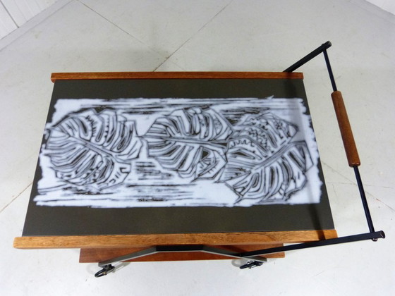 Image 1 of Carrito de teca con mosaico botánico de los años 60