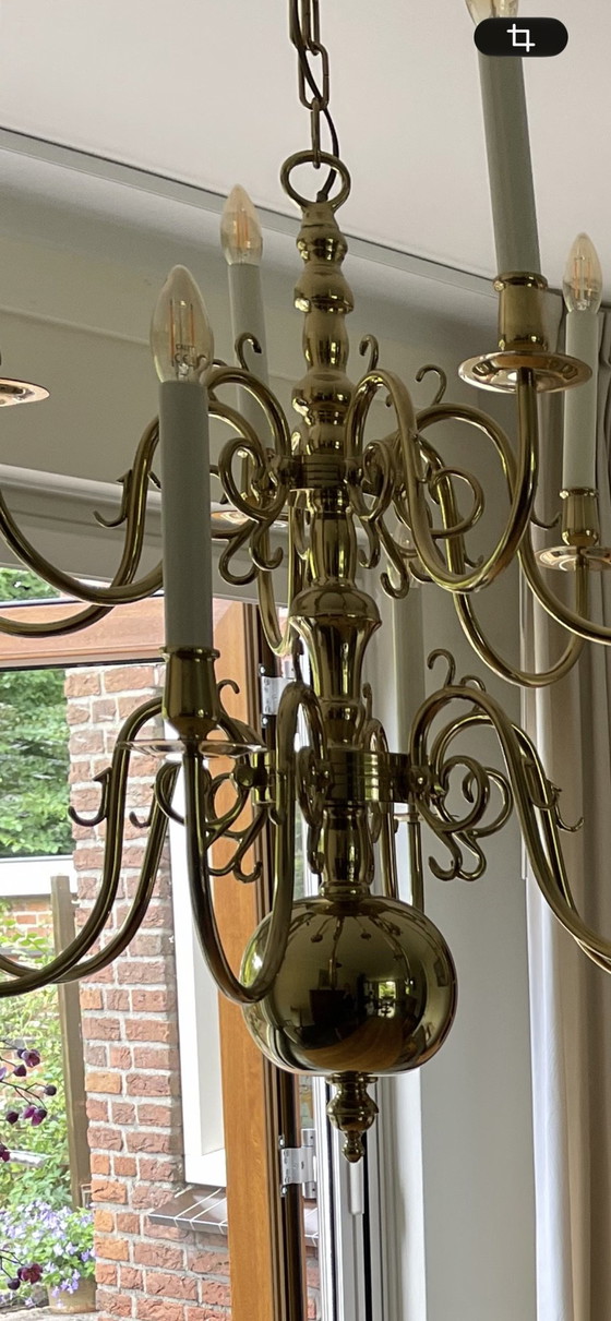 Luxury Solid Copper Old Dutch Chandelier, Model ‘Verdi’ (12-light), Brass, Gold (photo 3 of 5)
