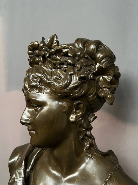 Léopold Harzé (1831–1893). Busto de bronce de una joven sobre una base de mármol. Bélgica. Fechado en 1878. (photo 3 of 9)