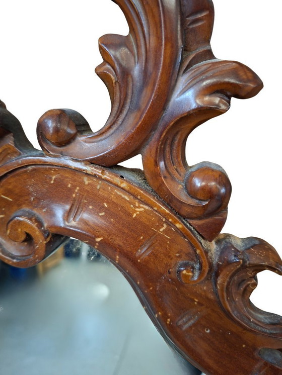 Image 1 of Originaler antiker Spiegel aus dem Jahr 1870 aus massivem Walnussholz im Rokoko-Stil