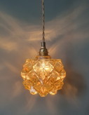 Vintage Amber Brutalist diamond point pendant lamp - mid-century - Hollywood Regency