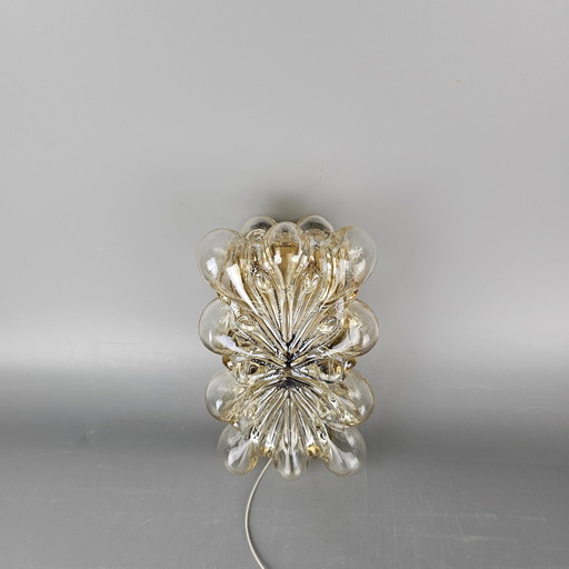 Vintage glass bubble wall lamp by Glashutte Limburg. Design by Helena Tynell. Glass and brass. 1960, Germany.